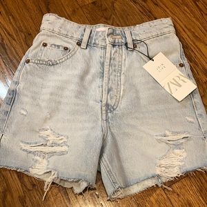 Zara high rise light wash jean shorts